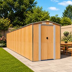 Durable Galvanised Steel Garden Shed in Brown 192x938x223 cm