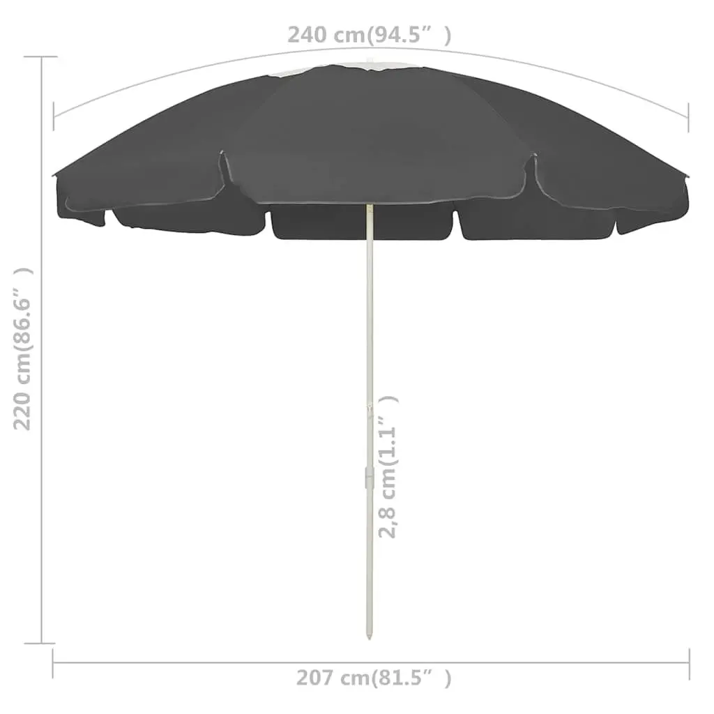 Anthracite Beach Parasol 240cm with Tilt and Vent