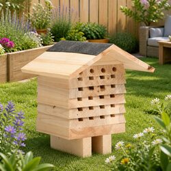 Wooden Bee Hotel for Solitary Bees - Durable Habitat