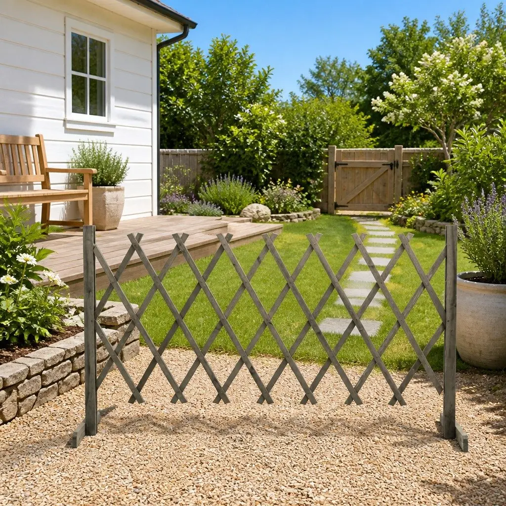 Garden Trellis Fence Panel Solid Firwood 150x80 cm Grey Expandable Outdoor Privacy Climbing
