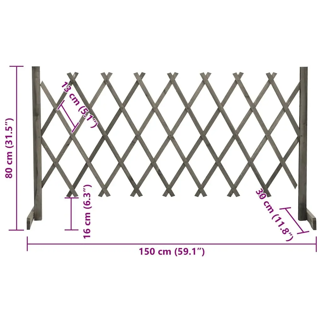 Garden Trellis Fence Panel Solid Firwood 150x80 cm Grey Expandable Outdoor Privacy Climbing