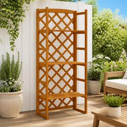 Orange Wooden Plant Stand with Trellis, 60x30x140 cm