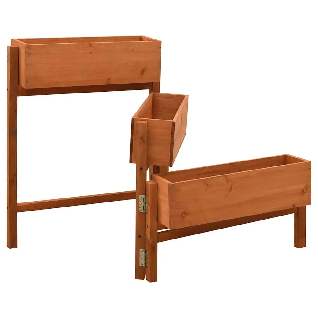 Folding Planter Solid Firwood 60x14x75cm Orange Sturdy Raised Flower Bed for Outdoor Garden Patio Balcony