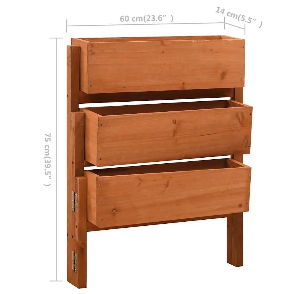 Folding Planter Solid Firwood 60x14x75cm Orange Sturdy Raised Flower Bed for Outdoor Garden Patio Balcony