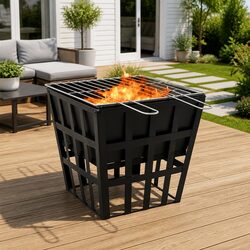 High-Quality 2-in-1 Fire Pit and BBQ Grill 34x34x48cm