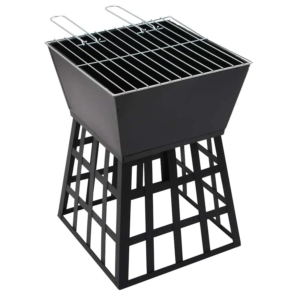 2-in-1 Fire Pit BBQ Grill Steel 34x34x48cm Black