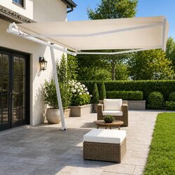 Sturdy White Awning Post Set with 360° Rotary Base