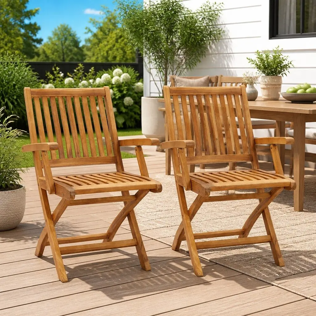 Outdoor Folding Garden Chairs Set of 2 Wooden Seating Patio Furniture