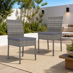 Set of 2 Outdoor Dining Chairs with Cushions in Grey