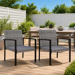 Durable Outdoor Dining Chairs Set of 2 Grey Rattan