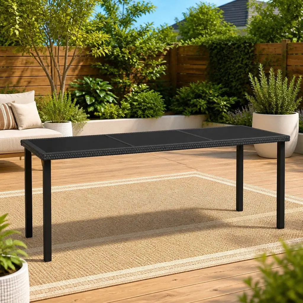 Black Garden Patio Dining Table with Glass Top
