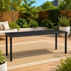 Black Garden Patio Dining Table with Glass Top