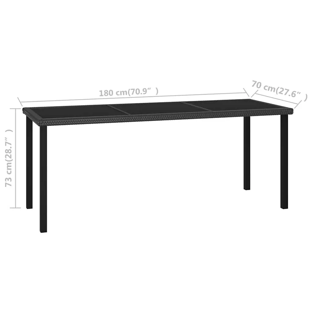 Black Garden Patio Dining Table with Glass Top