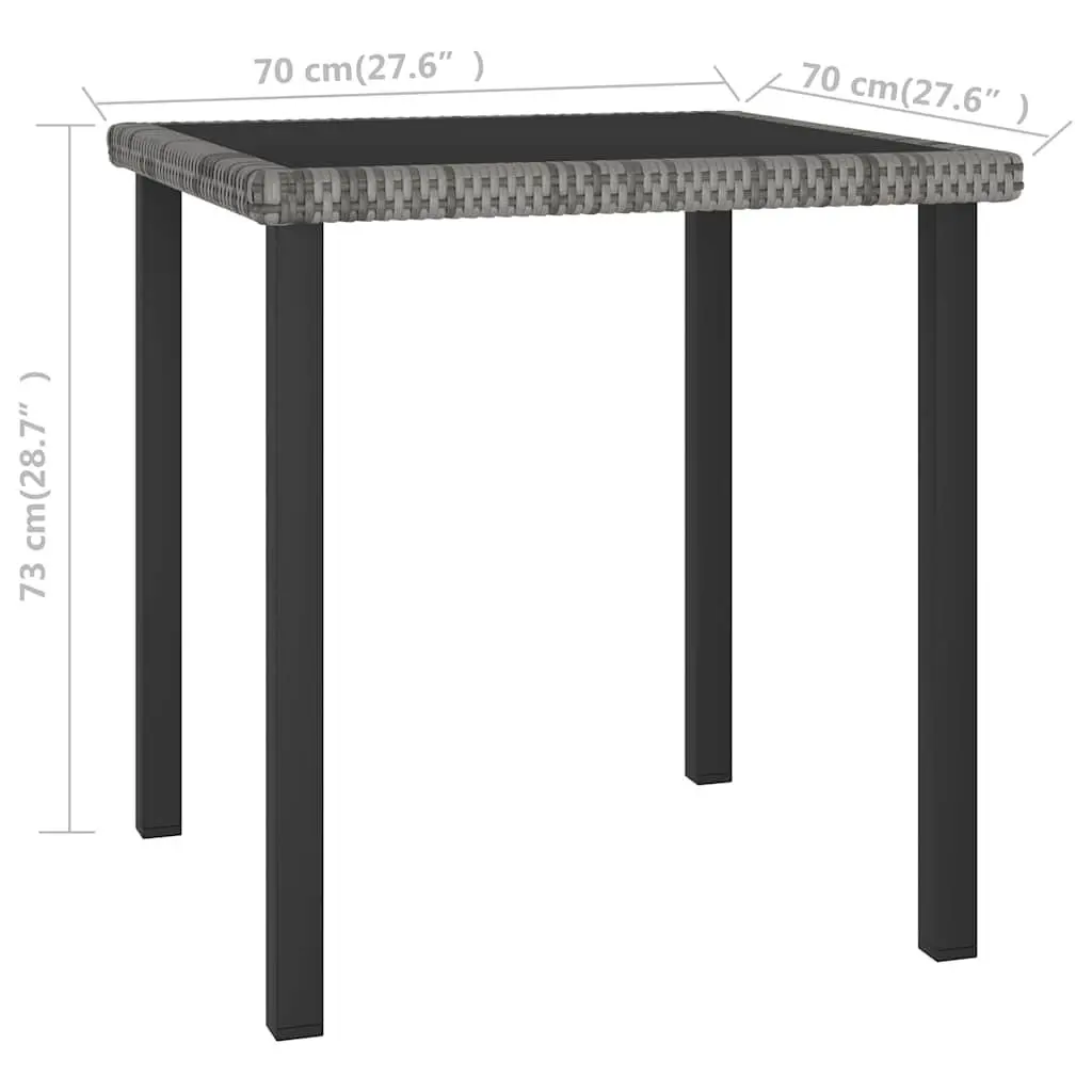Garden Dining Table PE Rattan Steel 70 x 70 x 73 cm Grey Tempered Glass Top