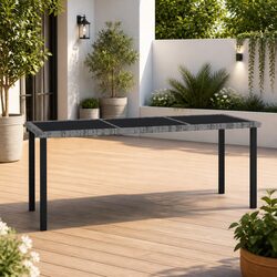 Grey Outdoor Dining Table with Durable Poly Rattan