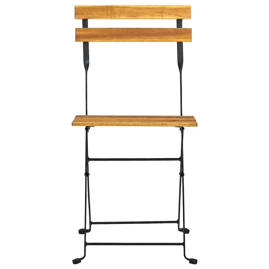 Folding Garden Chairs Set Steel Frame Acacia Wood Brown 6 Piece