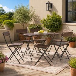 Set of 6 Brown Folding Bistro Chairs for Outdoor Use