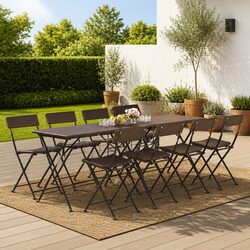 Durable Folding Bistro Chairs Set 8 pcs Brown Rattan Steel