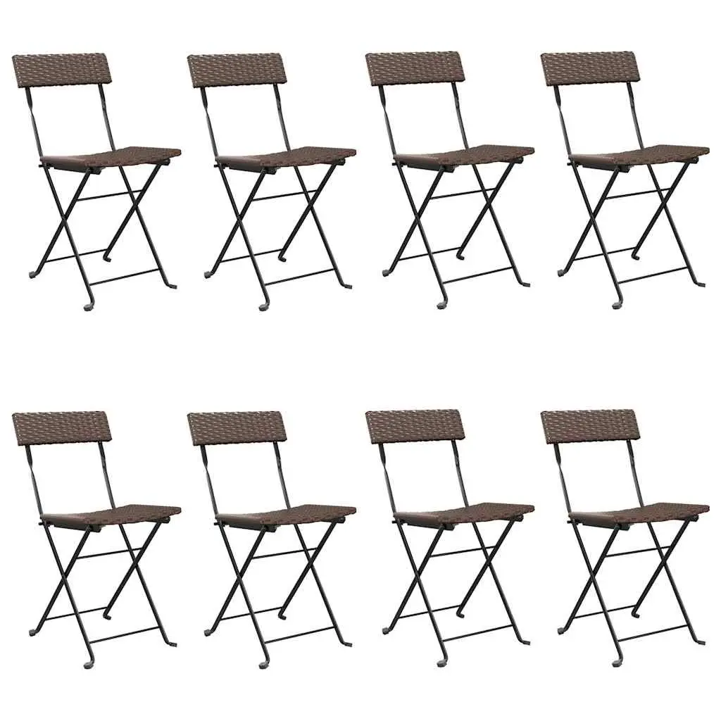 Folding Bistro Chairs Set 8 Piece PE Rattan Steel Frame Brown