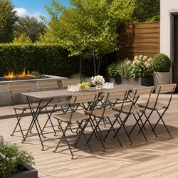 Folding Bistro Chairs 8 pcs Grey Outdoor Garden Seating Poly Rattan Steel Frame