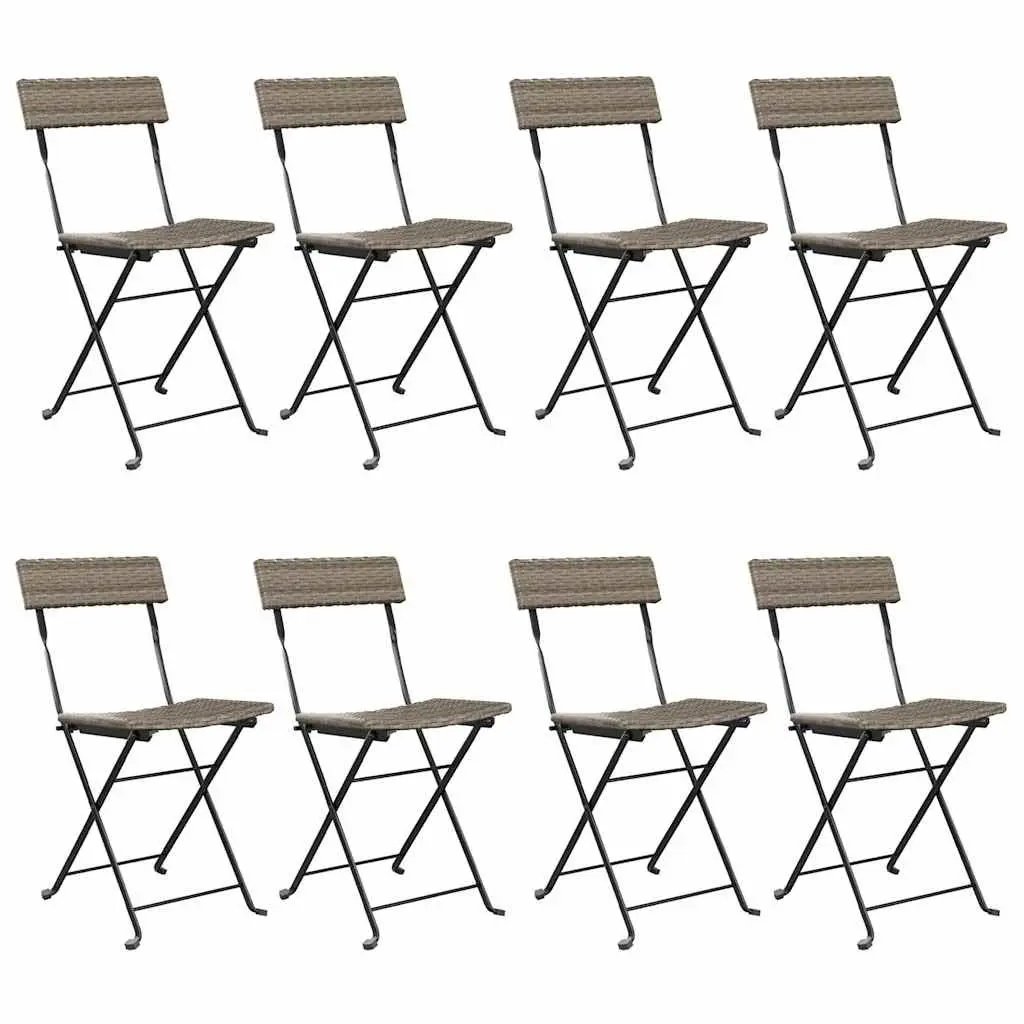 Folding Bistro Chairs PE Poly Rattan Steel Frame Grey 8 Piece