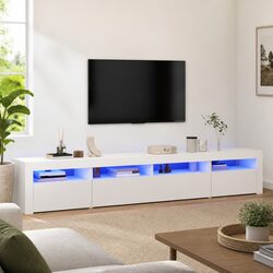 Modern White TV Cabinet with RGB LED Lights 240cm