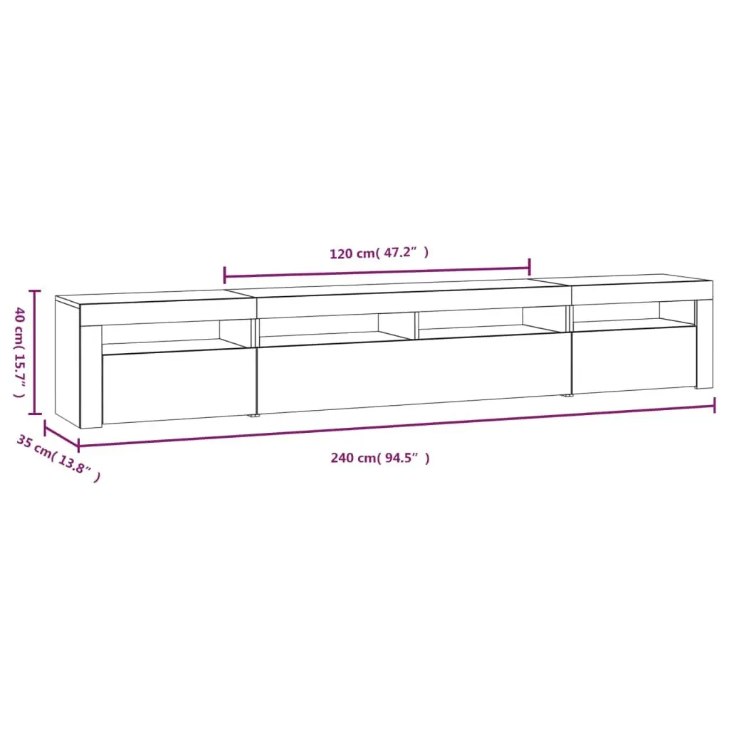 White TV Cabinet with RGB LED Lights 240cm