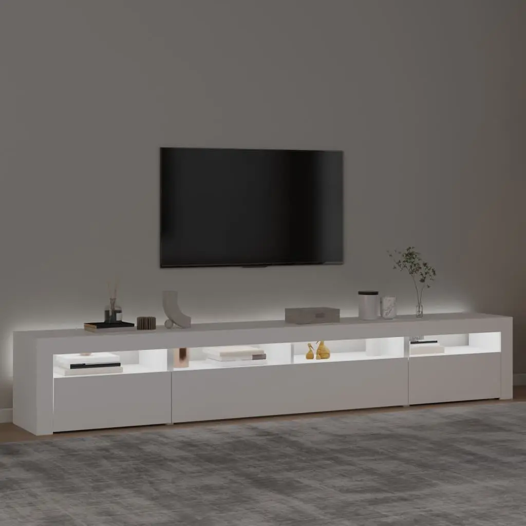 White TV Cabinet with RGB LED Lights 240cm