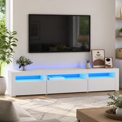 Stylish White TV Cabinet with RGB LED Lights for Modern Living