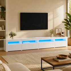 Modern White TV Cabinet with RGB LED Lighting