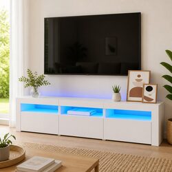 Modern White TV Cabinet with RGB LED Lighting