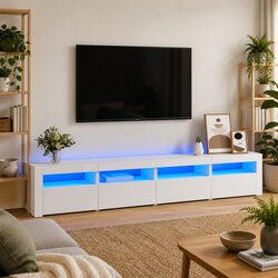 Modern White TV Cabinet with RGB LED Lights