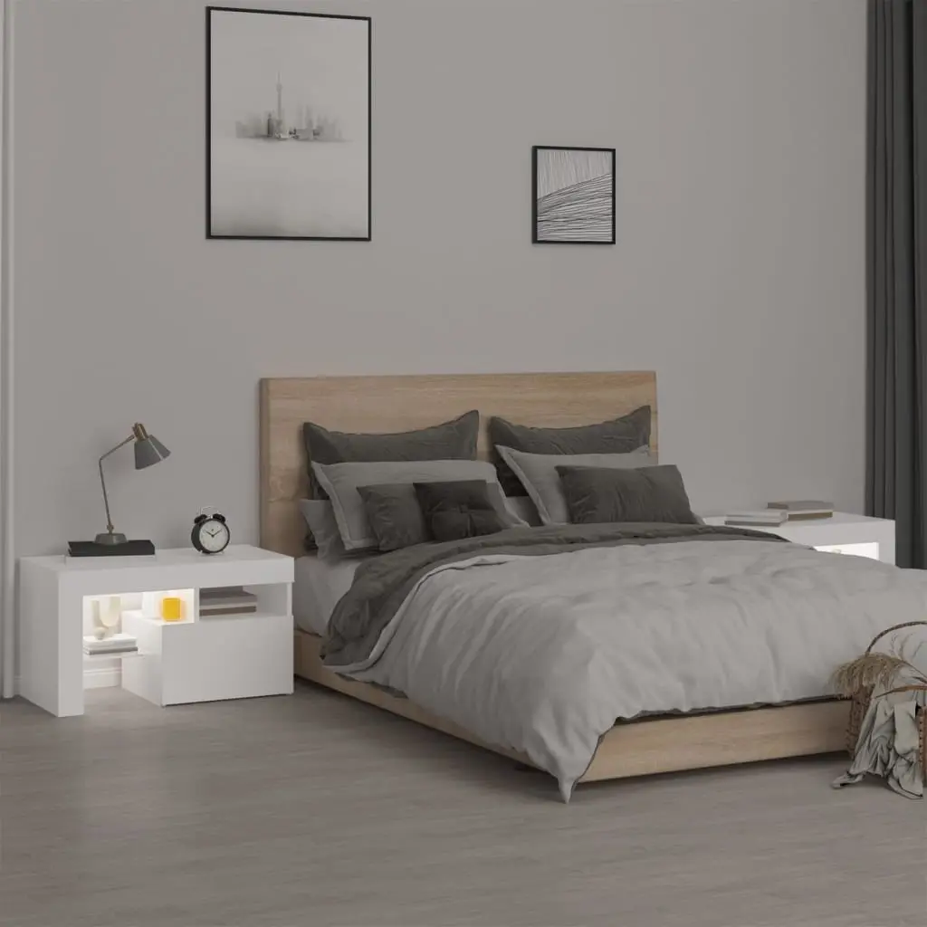 White Bedside Cabinets Set with RGB LED Lighting