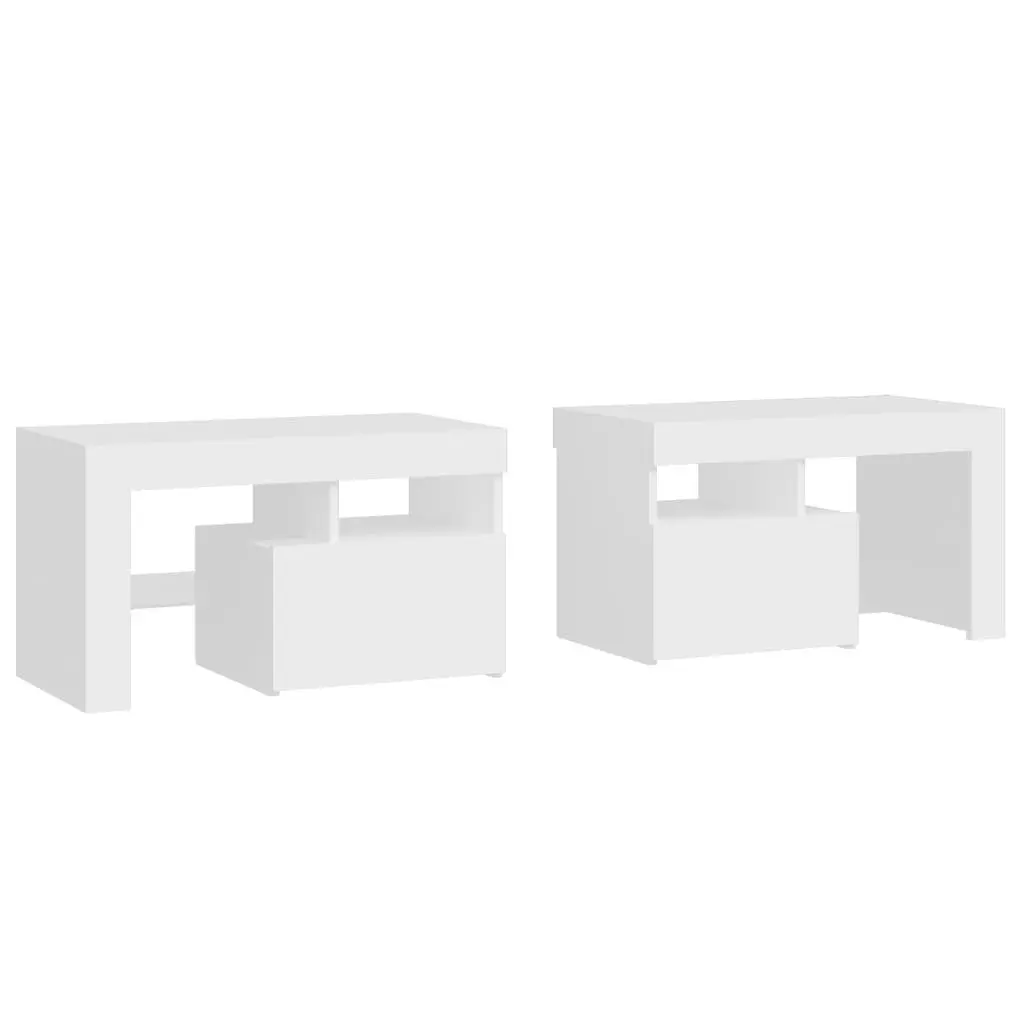White Bedside Cabinets Set with RGB LED Lighting