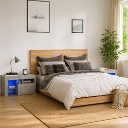 Stylish Grey Bedside Cabinets with RGB LED Lights