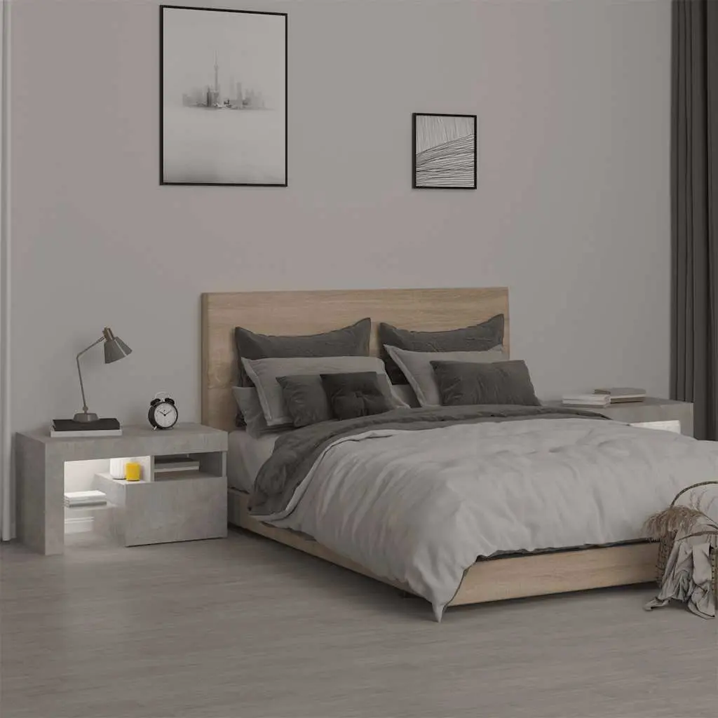Grey Bedside Cabinets with RGB LED Lights