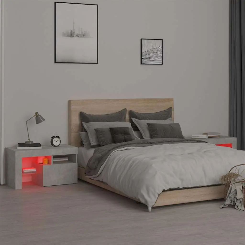 Grey Bedside Cabinets with RGB LED Lights