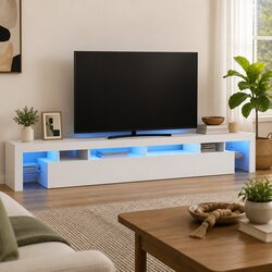 Stylish White TV Cabinet with RGB LED Lights 260x36.5x40cm