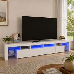 Stylish TV Cabinet with RGB LED Lighting in White 230cm