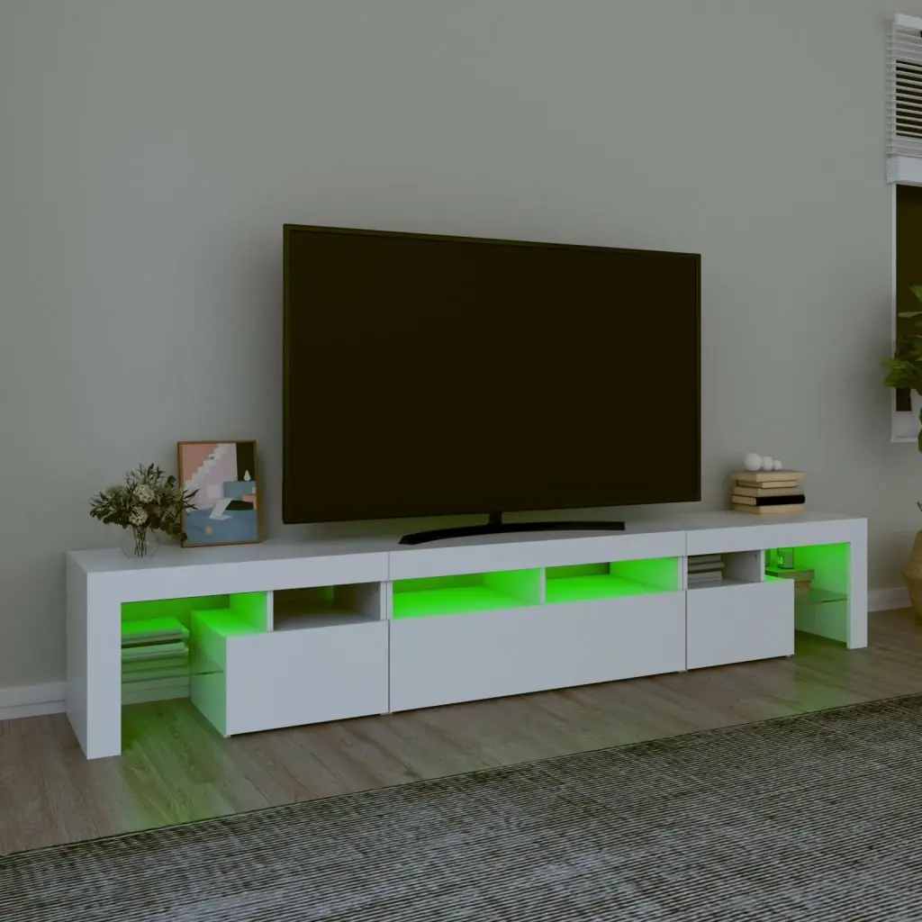TV Cabinet Engineered Wood 230cm White RGB LED Lights