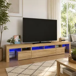Stylish TV Cabinet with RGB LED Lights in Brown