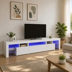TV Cabinet with RGB LED Lights White 215x36.5x40 cm Media Unit Storage