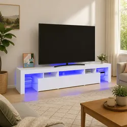 RGB LED White TV Cabinet with Modern Design 200cm