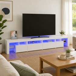 Stylish White TV Cabinet with RGB LED Lights 260x36.5x40cm