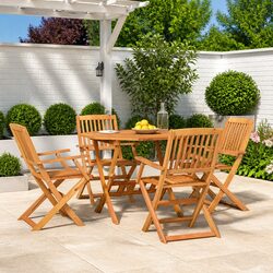 5 Piece Acacia Wood Garden Dining Set Brown Outdoor Furniture