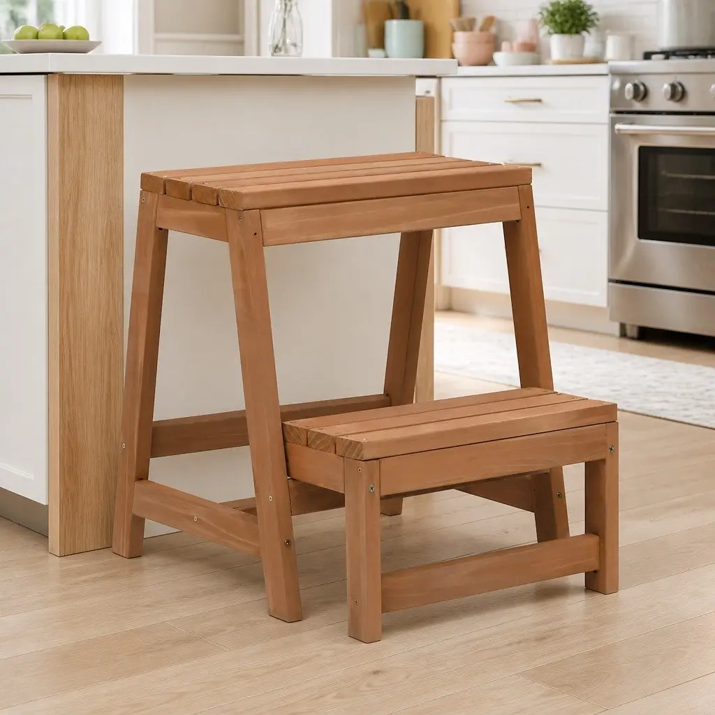 Foldable Step Stool Solid Wood Brown