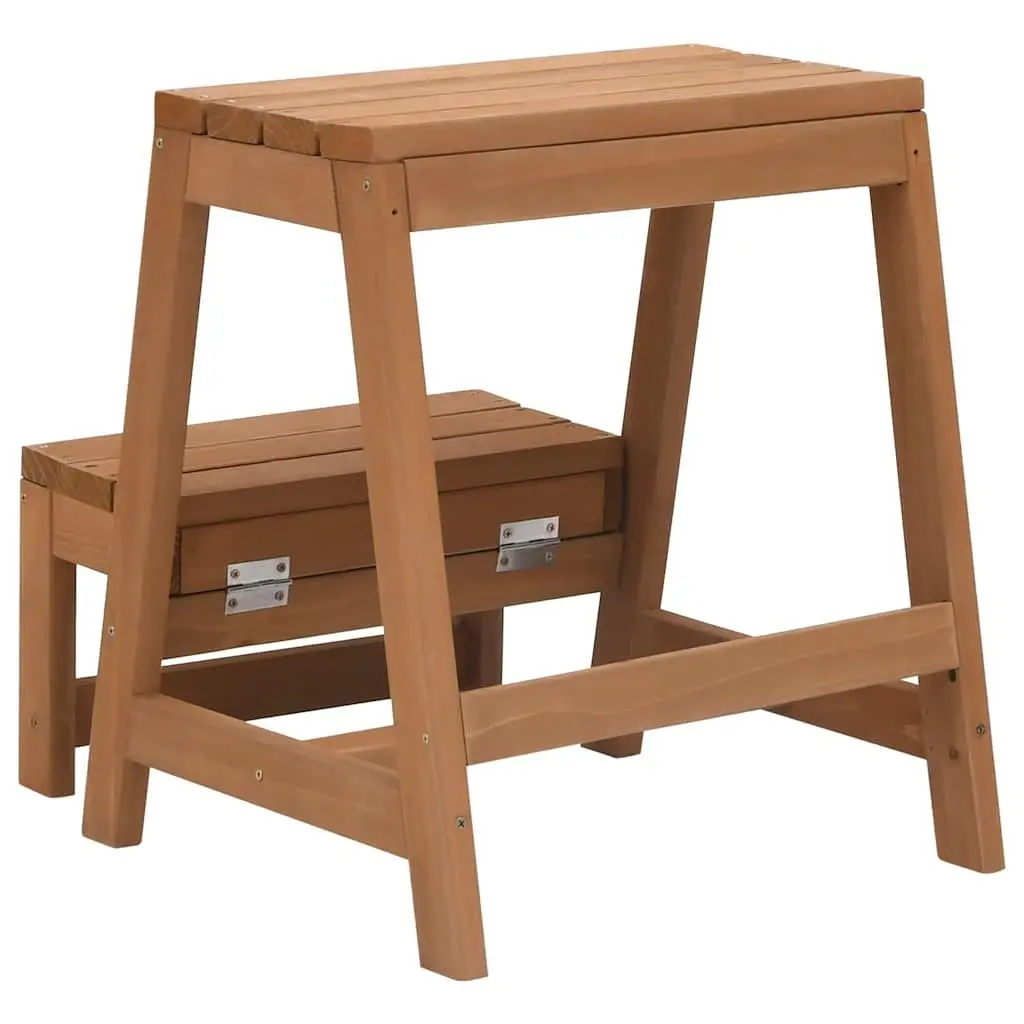 Foldable Step Stool Solid Wood Brown