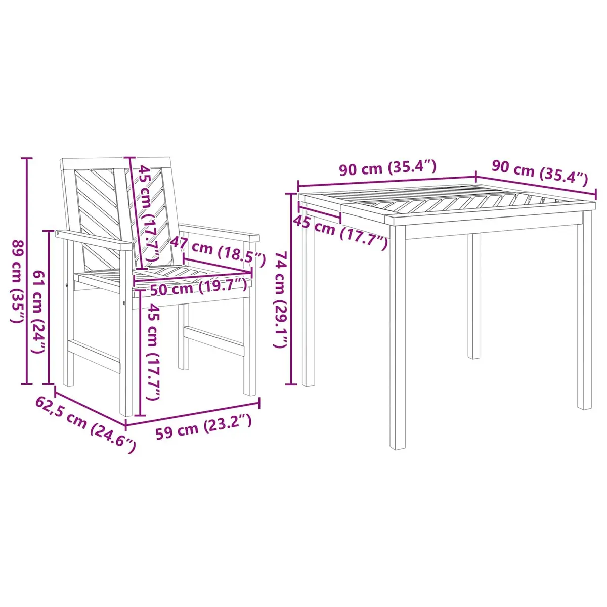 3-Piece Solid Acacia Outdoor Dining Set