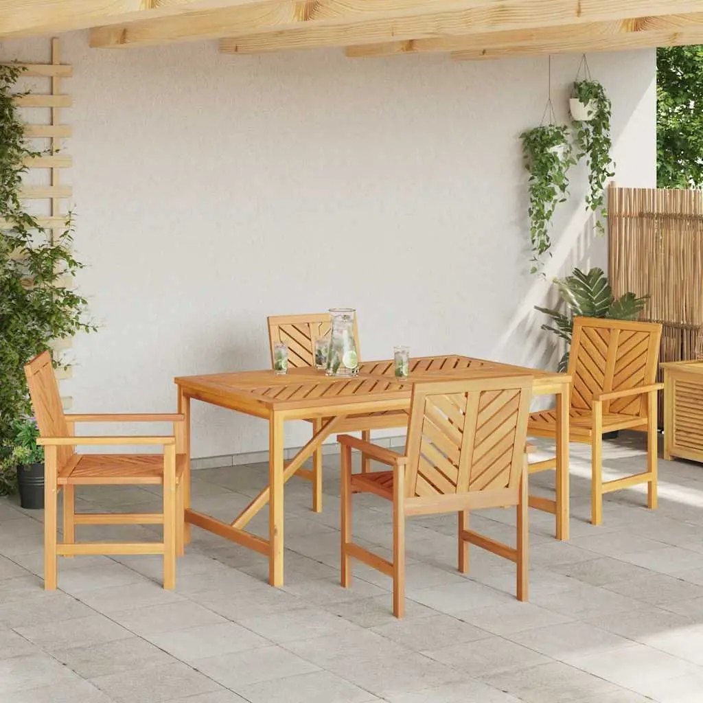 Solid Acacia Wood 5-Piece Garden Dining Set
