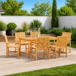7 Piece Outdoor Dining Set in Brown Solid Wood